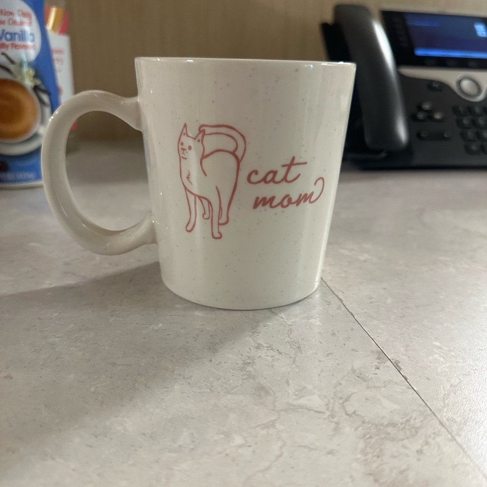 Cat Mom Ceramic Mug - White with Pink Design